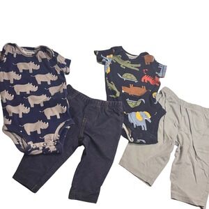 baby Boy 4 Piece Outfit Set Rhino Animal Print Bodysuits & Pants 6M Safari gift